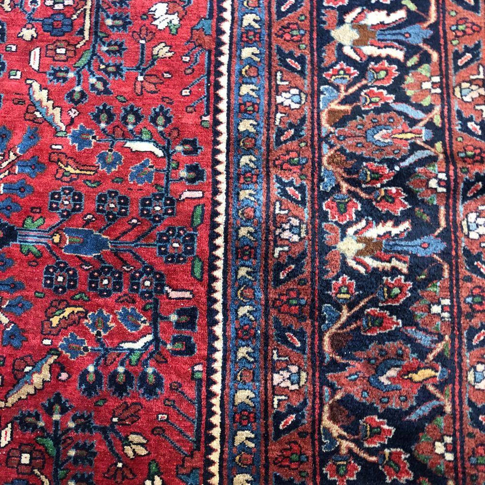 Persian Rug Hamadan 9'1" x 12'3" - Antique Rug -Border and Field