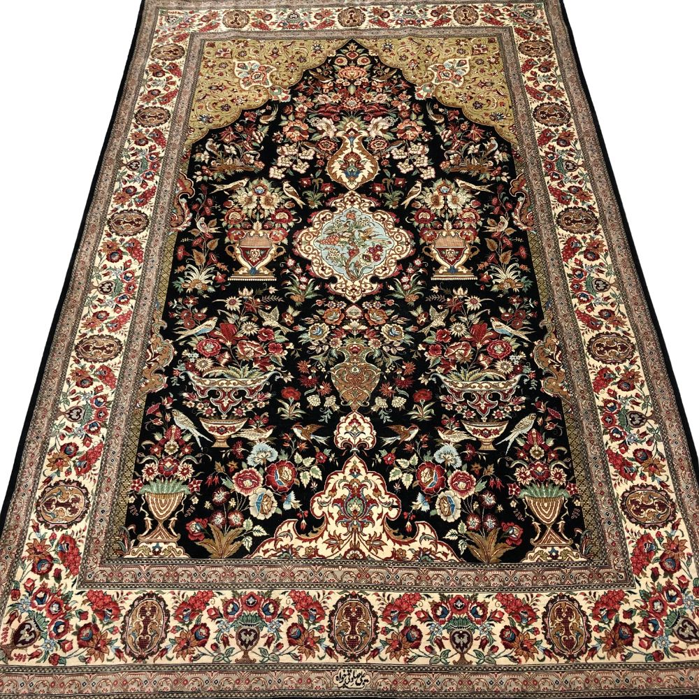 Persian Rugs - Qum Pure Silk 4'3' x 6'8" - Vintage Rugs - Handmade Rugs - Persian Silk Rug from Qum -Iranian Persian Rugs - Oriental Rug Exchange