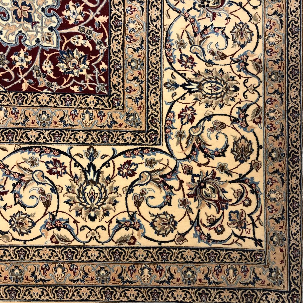 Persian Rug - Nain 12'7" x 11' - Wool and Silk - Vintage Rugs - Oriental Rug Exchange - Border