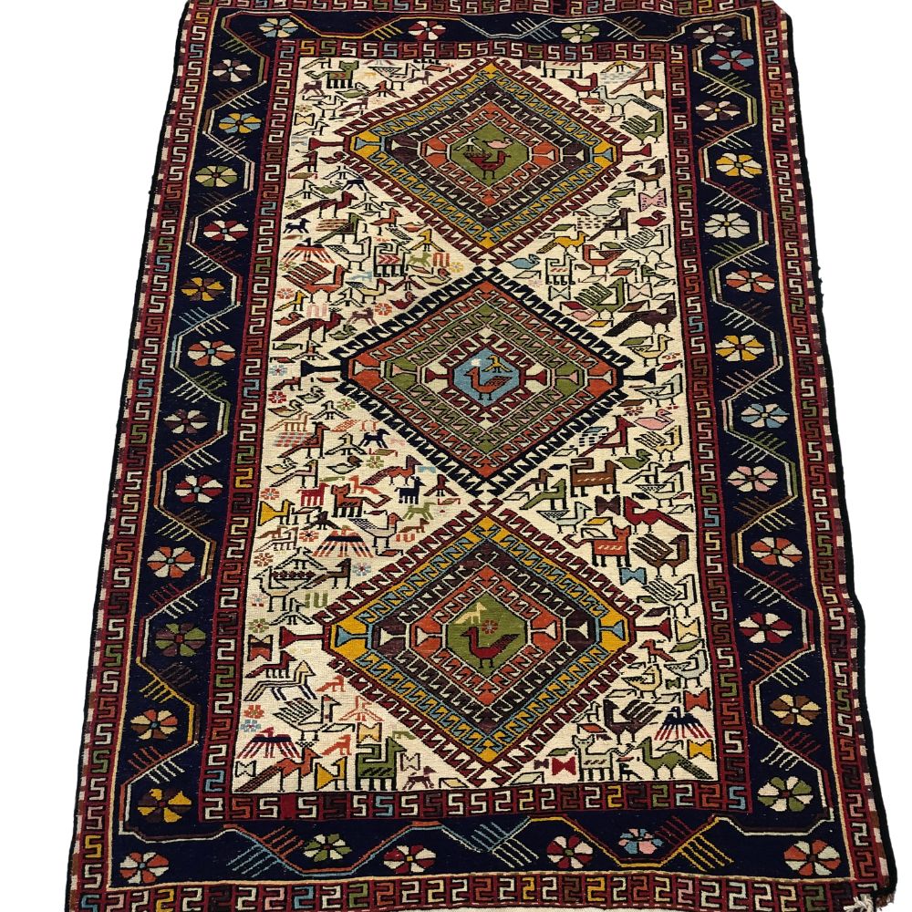 Ancien Kilim 65x60cm Soumak Brodé Laine Tissé Kelim Tappeto Teppich Ancien Kilim 65x60cm Soumak Brodé Laine Tissé Kelim Tappeto Teppich
