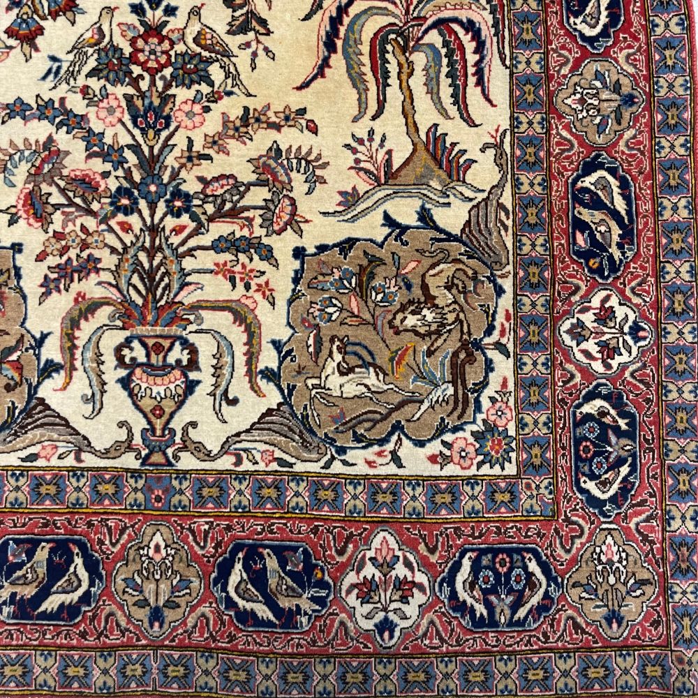Persian Rugs - Qum 4'2" x 7'3" - Border - Vintage Rugs - Oriental Rug Exchange
